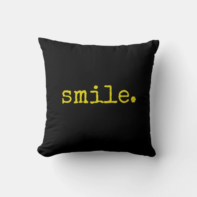 Coussin Typographie du sourire jaune noir (Recto)