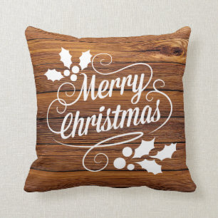 Coussin Typographie en bois de Noël de grange rustique