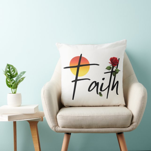 Coussin Typographie Faith Black avec rose (Chaise)