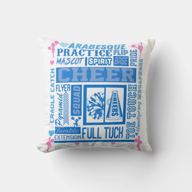 Coussin Typographie guerrière en bleu et rose (Recto)