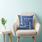 Coussin Typographie moderne blanche bleue de profil de nom (Chaise)