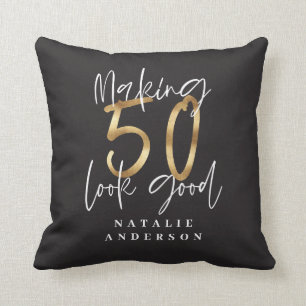 Coussin typographie moderne or noir 50e anniversaire