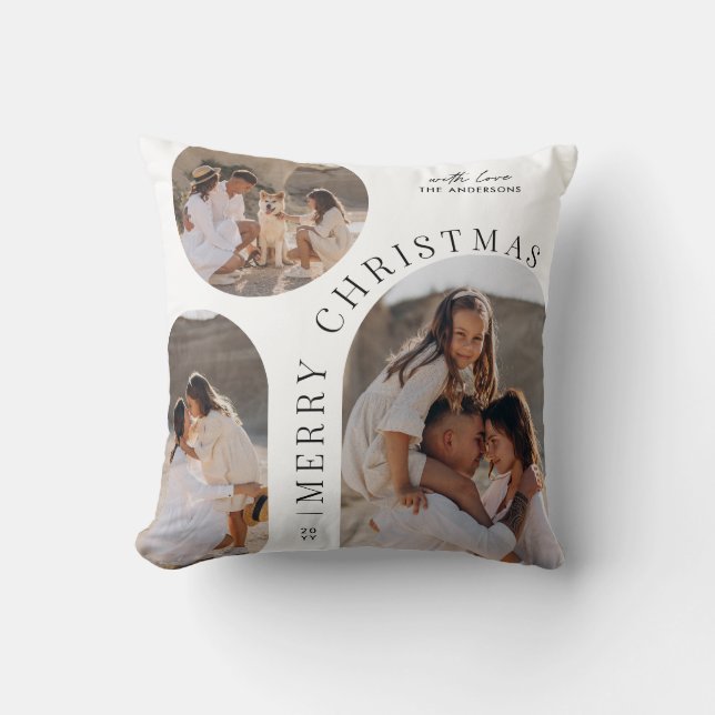 Coussin Typographie moderne photo collage Noël (Recto)