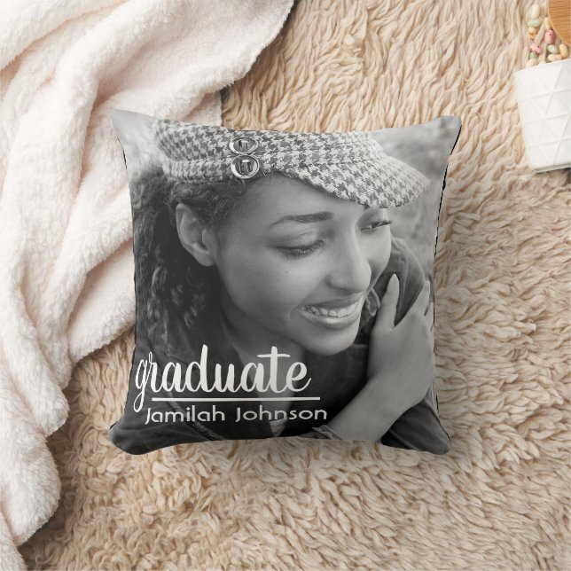 Coussin Typographie moderne Photo Graduation Keepsaké Thro (Couverture)