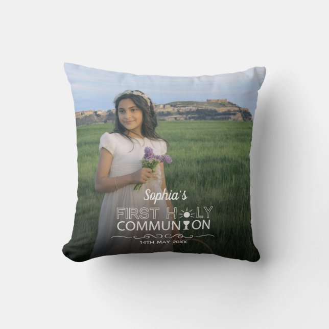 Coussin Typographie moderne Première communion sainte (Recto)
