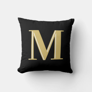 Coussin Typographie monographique moderne or noir 