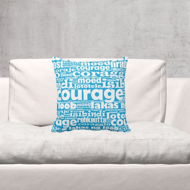 Coussin Typographie Motivationnelle Bleu & Blanc Courage M (Créateur téléchargé)