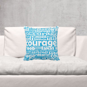 Coussin Typographie Motivationnelle Courage Bleu & Blanc M