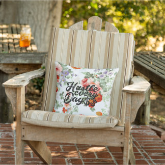 Coussin Typographie noire moderne rose roses motif floral