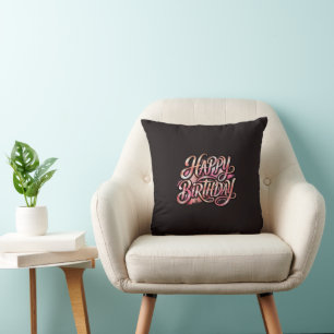 Coussin Typographie Pailletée Anniversaire Rose Gold Chic