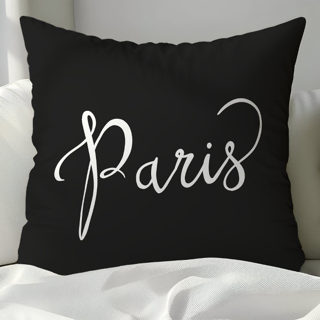 Coussin Typographie Parisienne Noir & Blanc Chic (Créateur téléchargé)