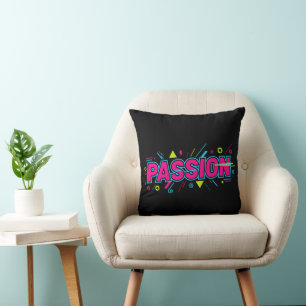 Coussin Typographie Passion Vibrante - Art Pop Rétro 90