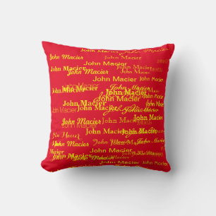 Coussin typographie personnalisée jaune et rouge, typograp