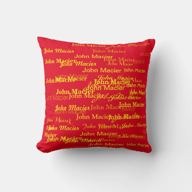 Coussin typographie personnalisée jaune et rouge, typograp (Recto)