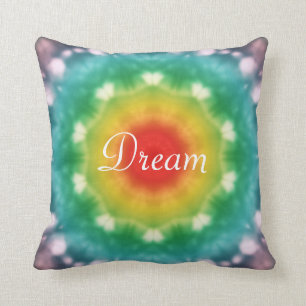 Coussin Typographie rêveuse hippie d'arc-en-ciel