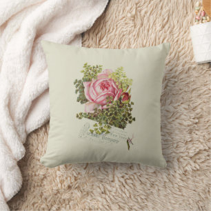 Coussin Typographie rose vintage vert pastel