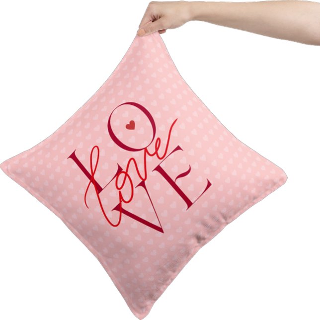Coussin Typographie rouge Saint Valentin Amour Coeurs rose (Créateur téléchargé)
