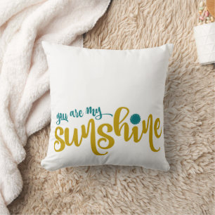 Coussin Typographie turquoise et jaune Mon soleil