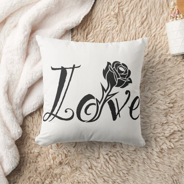 Coussin Typography Meets Nature: The Love Rose (Couverture)