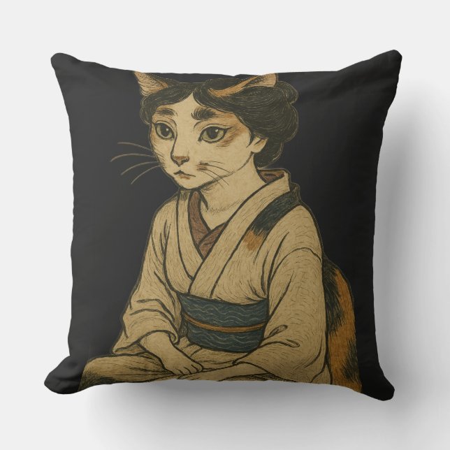 Coussin Ukiyo-e style calico cat cover (Recto)