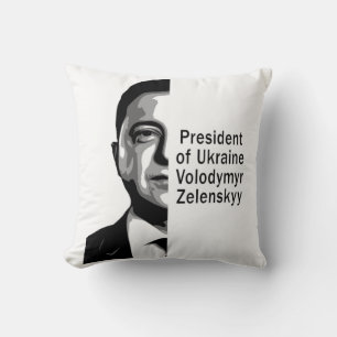 Coussin Ukraine Président Zelenskyy Half Portrait B&W Art