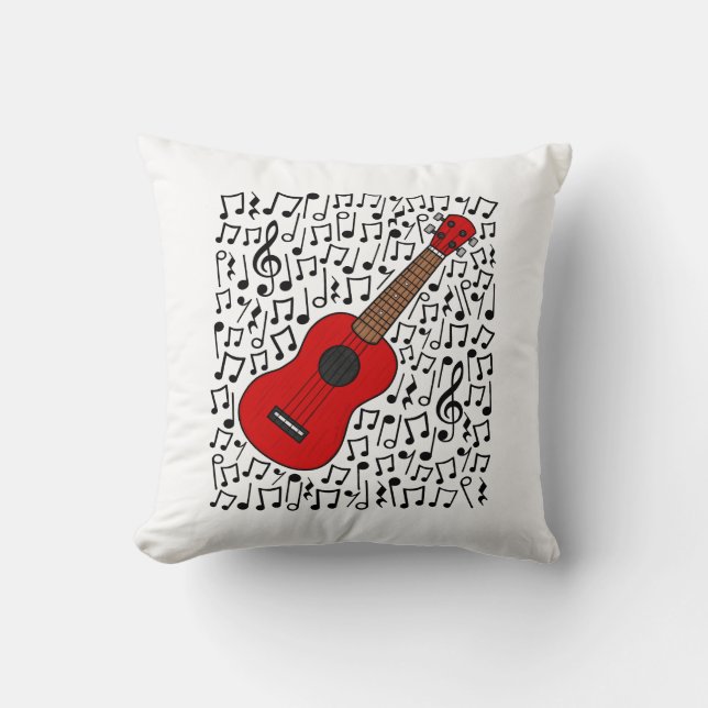 Coussin Ukulele Notes musicales Uke Player Musician (Rouge (Recto)