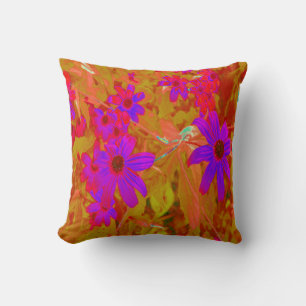 Coussin Ultra violet, magenta et Fleurs sauvages rouges co