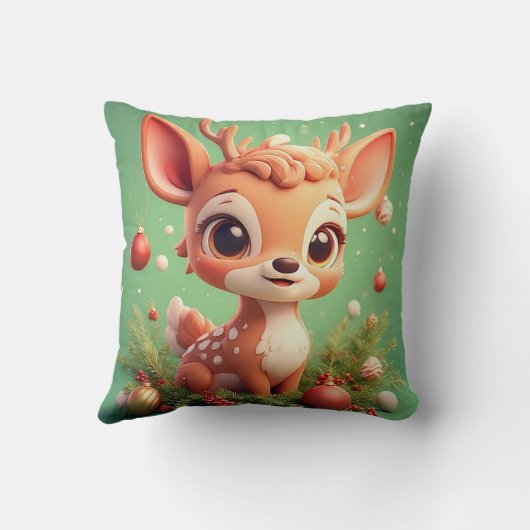 Coussin Un adorable cerf de caricature dans un Noël festif (Verso)