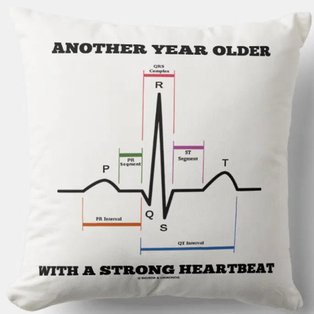 Coussin Un An De Plus Avec Un Écran De Coeur Fort ECG/EKG (Throw pillow featuring normal sinus rhythm on electrocardiogram for anyone's birthday!)