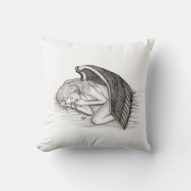 Coussin Un Angel endormi, noir et blanc (Recto)