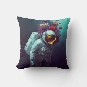 Coussin Un astronaute coloré dans l'espace avec des fleurs