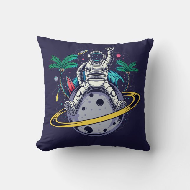 Coussin Un Astronaute Drôle Assis Sur Saturne (Recto)