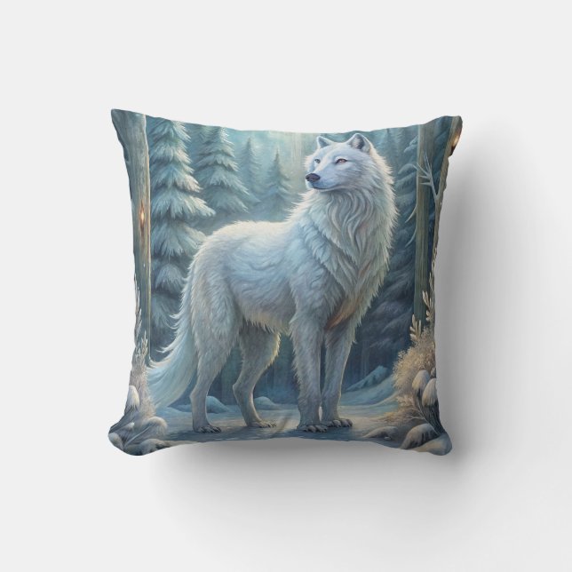 Coussin Un Beau Loup Blanc (Recto)
