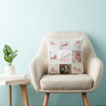 Coussin un beigne rose sucré 1er anniversaire multi photo<br><div class="desc">collage photo de premier anniversaire avec beigne rose mignon. Conception de texte de script moderne. Partie d'une collection.</div>