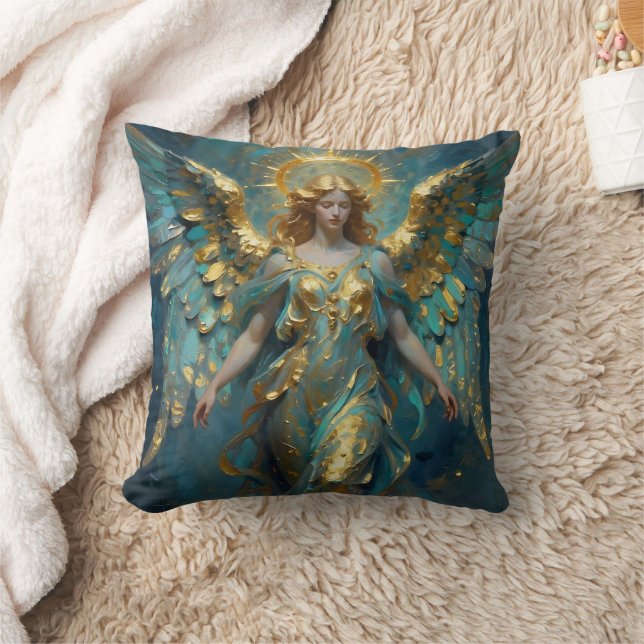 Coussin Un bel ange en or et turquoise  (Couverture)