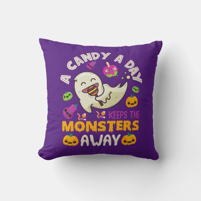 Coussin Un Bonbon Par Jour Empêche Les Monstres D'Hallowee (Recto)