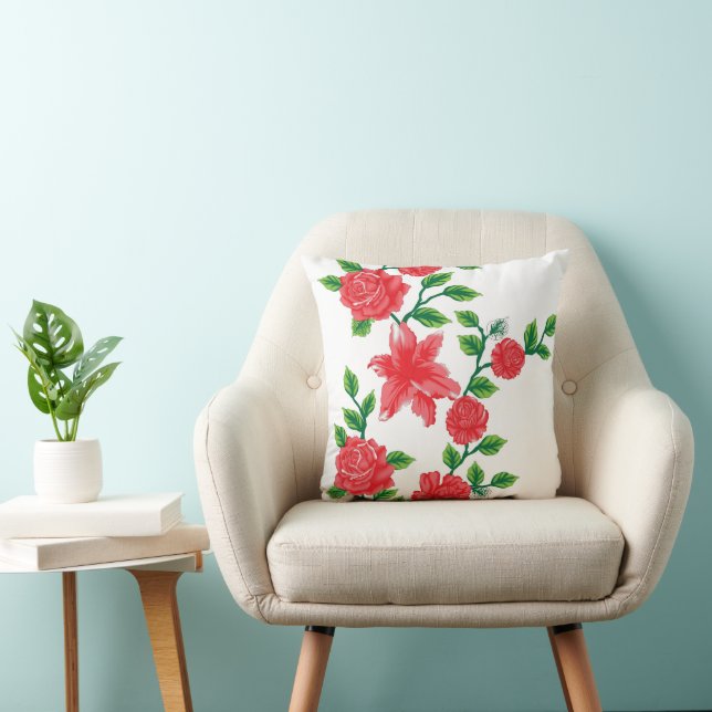 Coussin un bouquet de fleurs rouges sur un arrière - plan  (Chaise)
