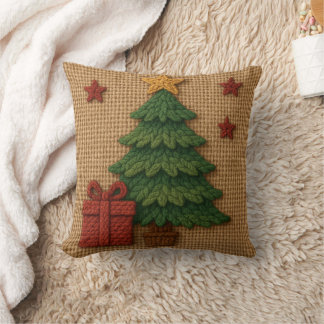 Coussin Un cadeau d'arbre tricoté mignon