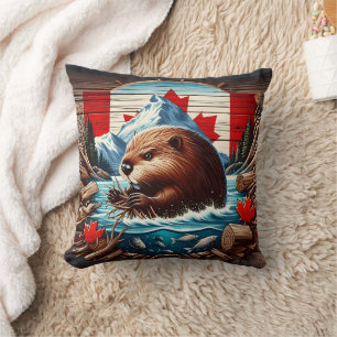 Coussin Un castor canadien construit un barrage dans la ri