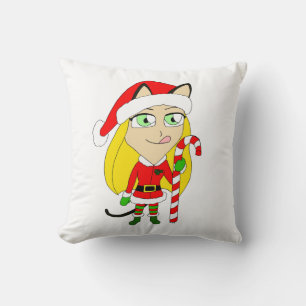 Coussin un catgirl chibi de Noël