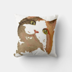 Coussin Un chat Calico Vert Portrait Artistique