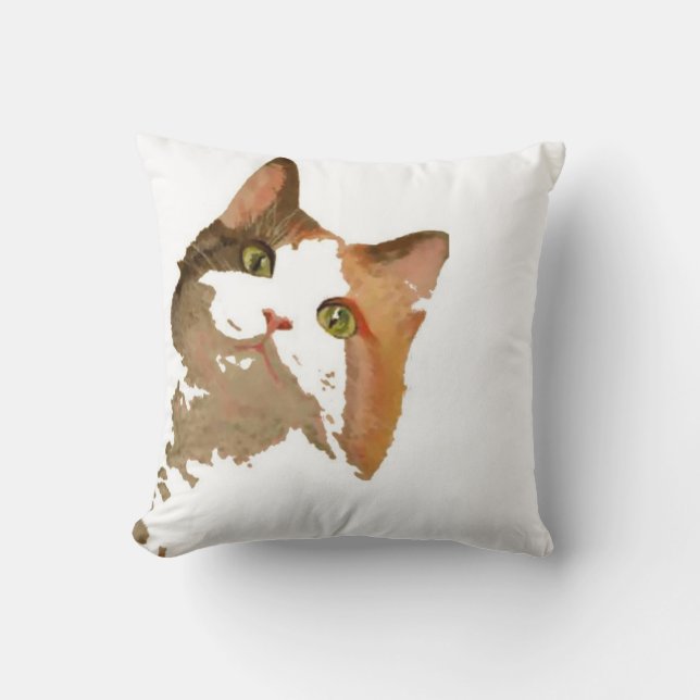Coussin Un chat Calico Vert Portrait Artistique (Recto)