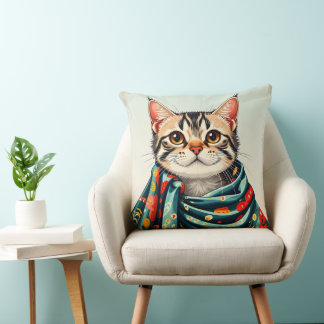 Coussin un chat dans une couverture