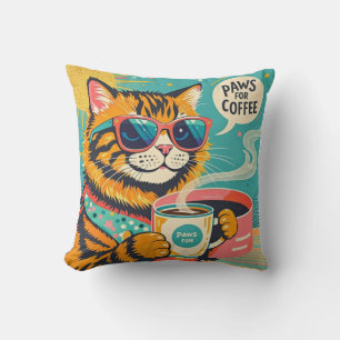 Coussin Un chat de dessin animé de style rétro en verre de