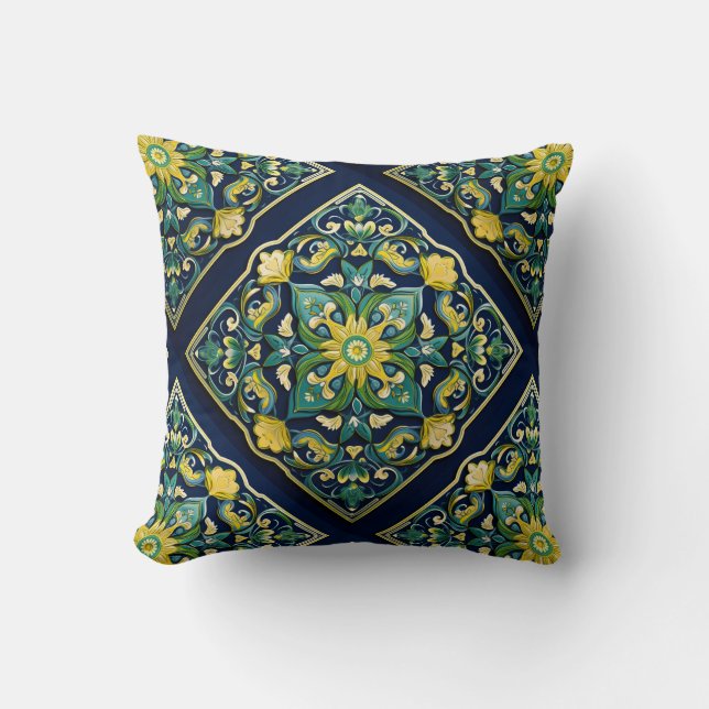 Coussin 💛 💚 💙 Un Chef-D'Oeuvre Azulejo Unique (Recto)