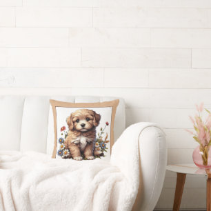 Coussin Un chiot mignon et joli dans les fleurs sauvages
