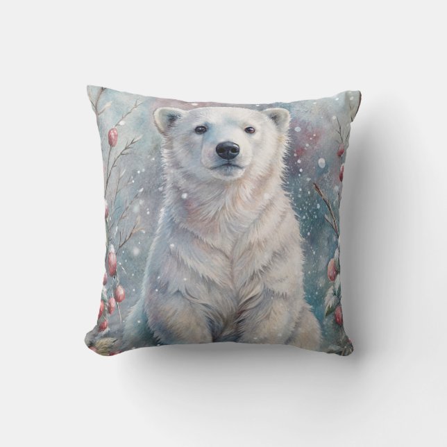 Coussin Un club d'ours polaire en hiver (Recto)