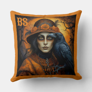 Coussin Un corbeau d'Halloween mignon et effrayant déguisé