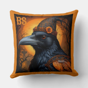 Coussin Un corbeau d'Halloween mignon et effrayant déguisé