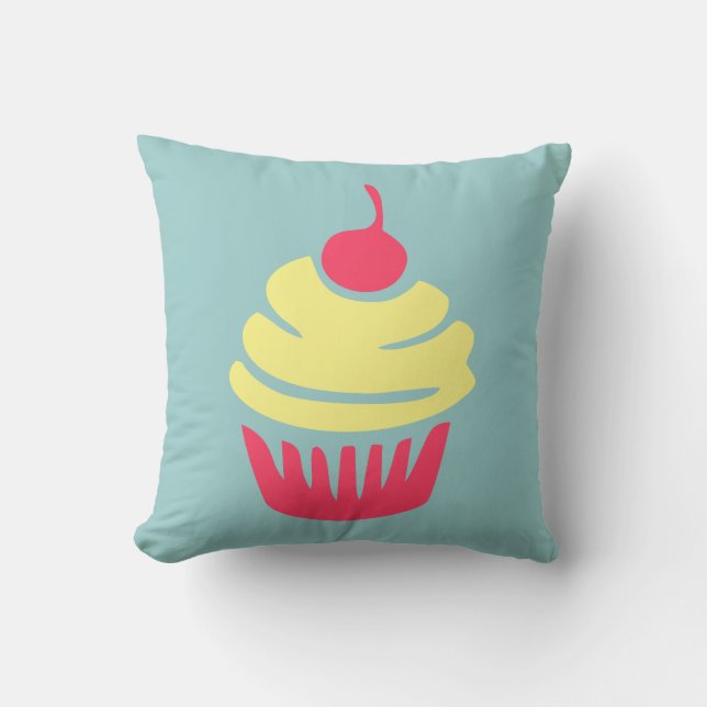 Coussin Un cupcake de rose et de jaune avec Cherry On Top (Recto)
